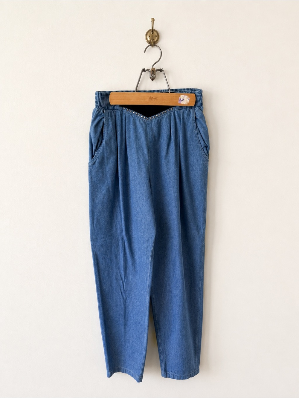 Vintage Blue Skinny Denim Pants with Studded/Velvet Front